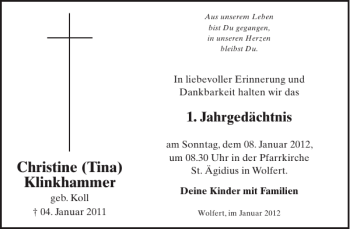 Traueranzeige von Christine Klinkhammer von WochenSpiegel