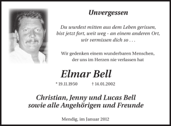 Traueranzeige von Elmar Bell von WochenSpiegel