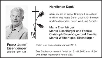 Traueranzeige von Franz-Josef Eisenbürger von WochenSpiegel