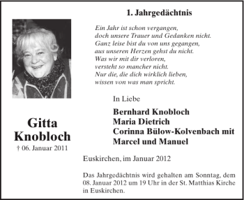 Traueranzeige von Gitta Knobloch von WochenSpiegel