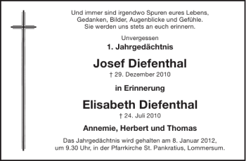 Traueranzeige von Josef Diefenthal Elisabeth Diefenthal von WochenSpiegel