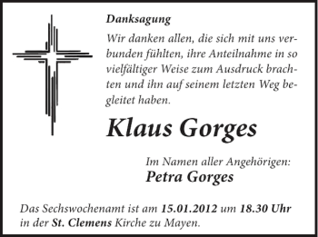 Traueranzeige von Klaus Gorges von WochenSpiegel