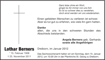 Traueranzeige von Lothar Berners von WochenSpiegel