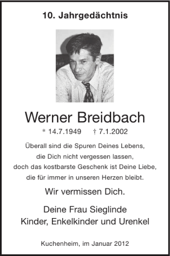 Traueranzeige von Werner Breidbach von WochenSpiegel