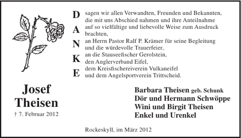  Traueranzeige für Josef Theisen vom 28.03.2012 aus WochenSpiegel