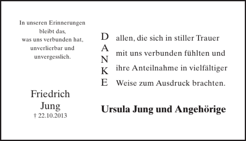  Traueranzeige für Ursula Jung und vom 27.11.2013 aus WochenSpiegel