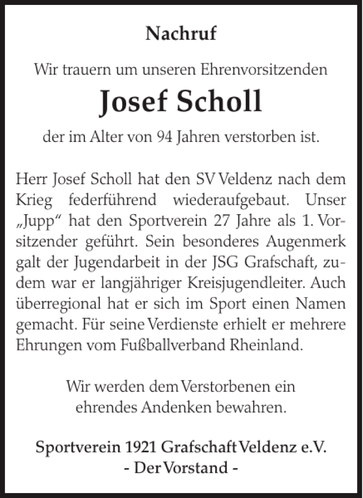  Traueranzeige für Josef Scholl vom 18.12.2013 aus WochenSpiegel