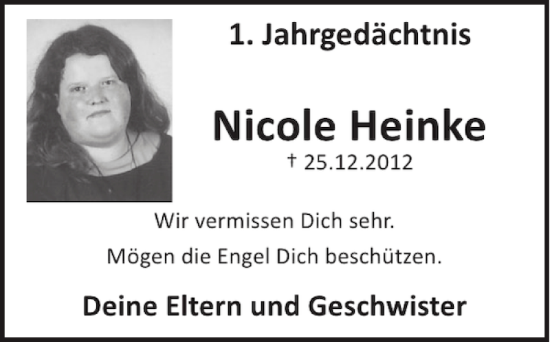  Traueranzeige für Nicole Heinke vom 23.12.2013 aus WochenSpiegel