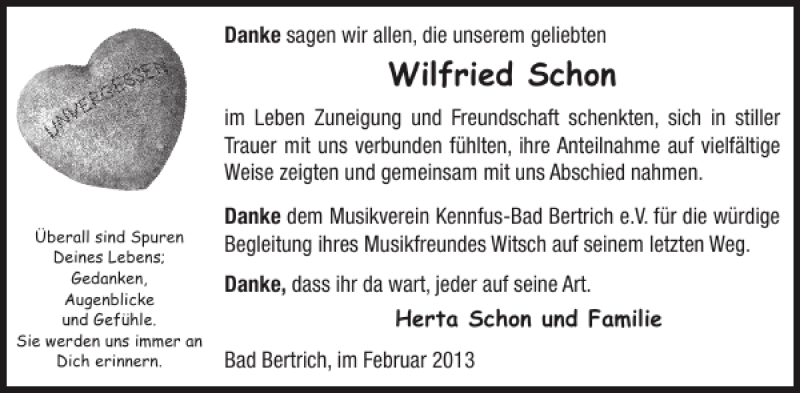  Traueranzeige für Wilfried  vom 20.02.2013 aus WochenSpiegel