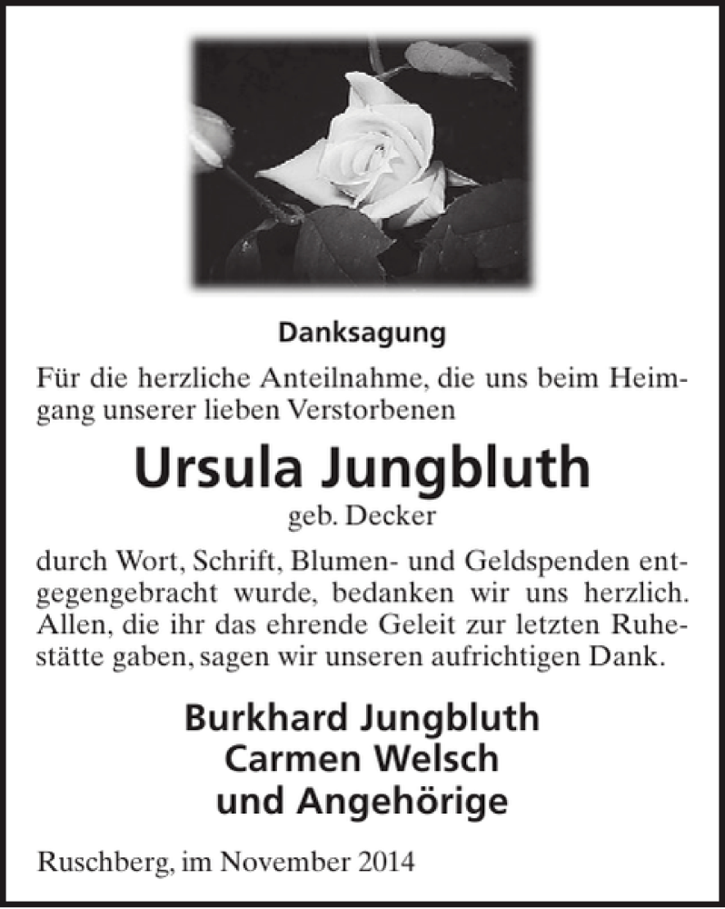  Traueranzeige für Ursula Jungbluth vom 05.11.2014 aus WochenSpiegel