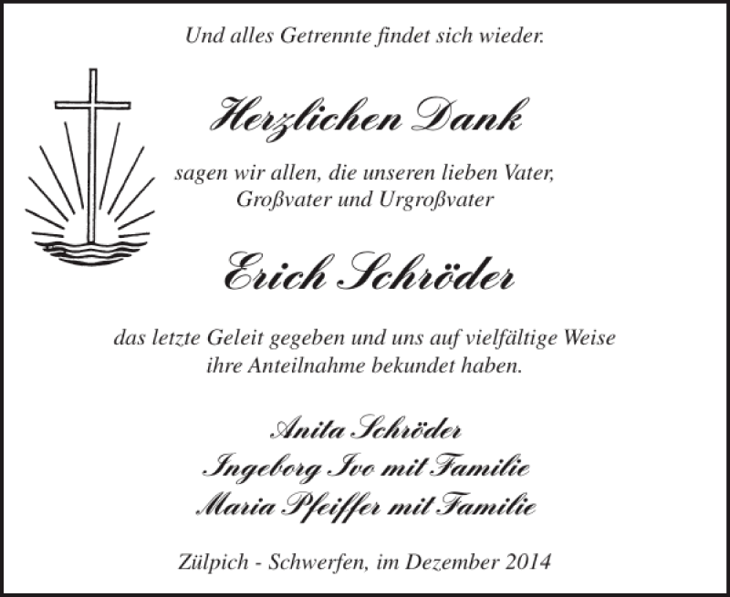  Traueranzeige für Erich Schröder vom 17.12.2014 aus WochenSpiegel