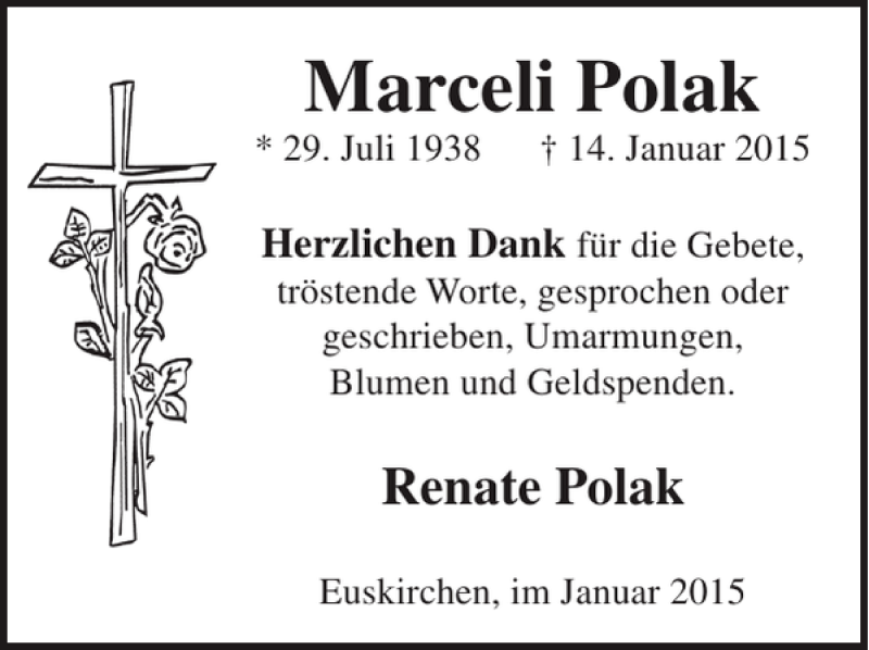  Traueranzeige für Marceli Polak vom 28.01.2015 aus WochenSpiegel