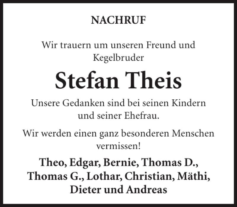  Traueranzeige für Stefan Theis vom 02.09.2015 aus WochenSpiegel
