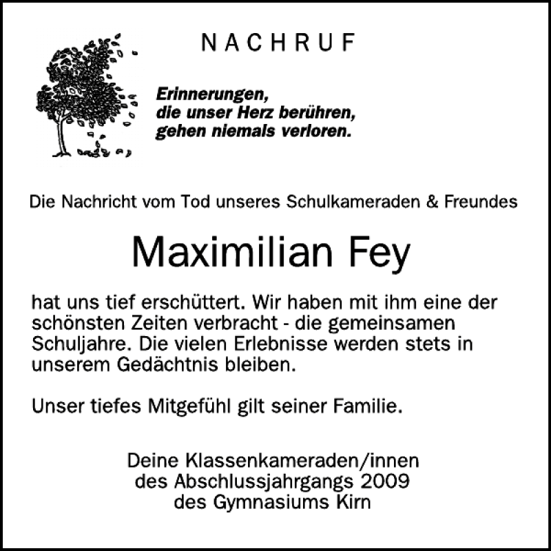  Traueranzeige für Maximilian Fey vom 13.01.2016 aus WochenSpiegel