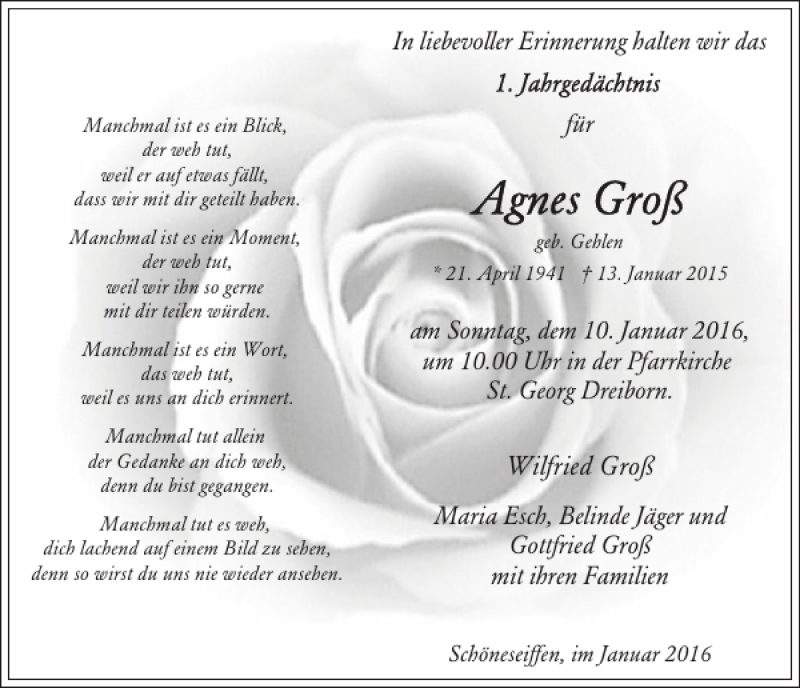  Traueranzeige für Wilfried Groß vom 06.01.2016 aus WochenSpiegel