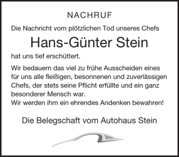 Traueranzeige von Hans-Günter Stein von WochenSpiegel