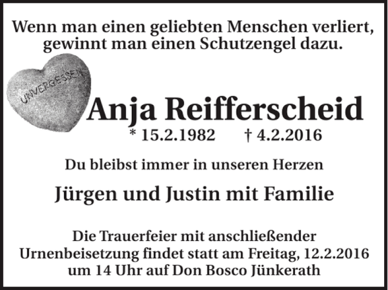  Traueranzeige für Anja Reifferscheid vom 10.02.2016 aus WochenSpiegel