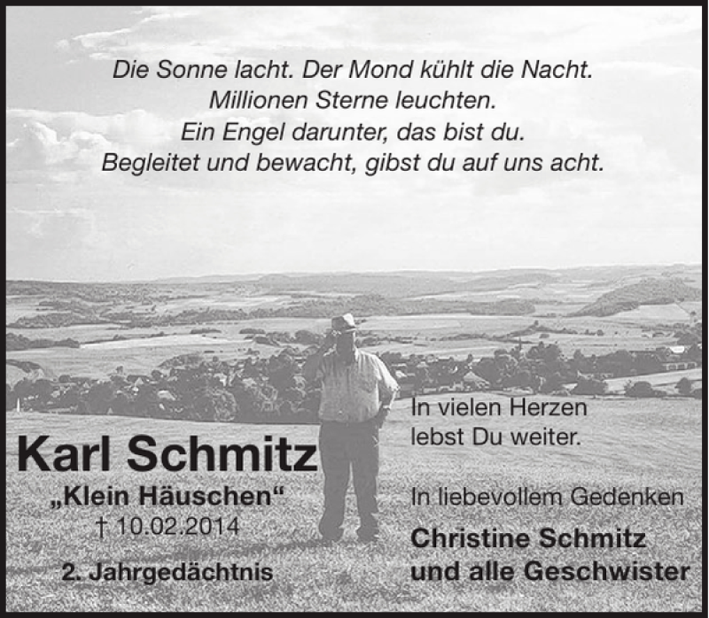  Traueranzeige für Karl Schmitz vom 10.02.2016 aus WochenSpiegel