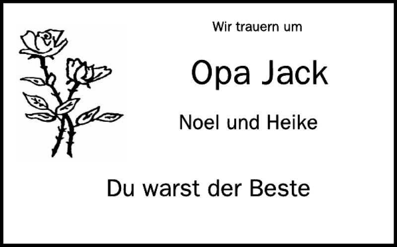  Traueranzeige für Opa Jack vom 21.06.2017 aus WochenSpiegel