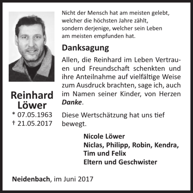  Traueranzeige für Reinhard Löwer vom 30.06.2017 aus WochenSpiegel