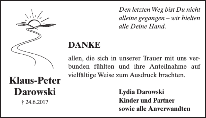  Traueranzeige für Klaus-Peter Darowski vom 09.08.2017 aus WochenSpiegel
