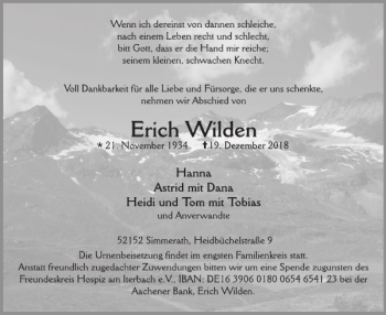 Traueranzeige von Erich Wilden von WochenSpiegel