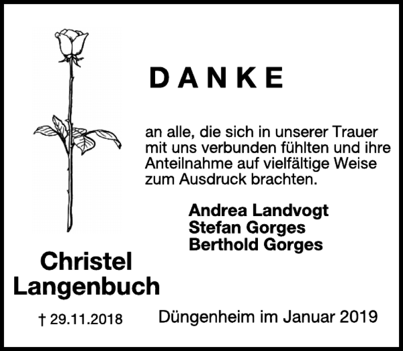  Traueranzeige für Christel Langenbuch vom 23.01.2019 aus WochenSpiegel