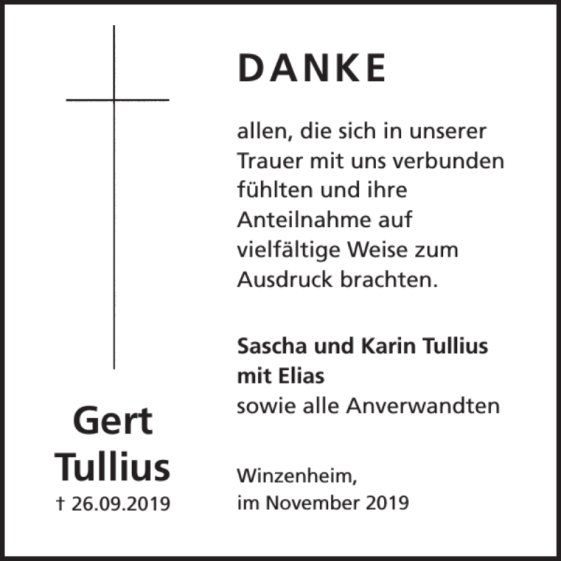  Traueranzeige für Gert Tullius vom 27.11.2019 aus WochenSpiegel