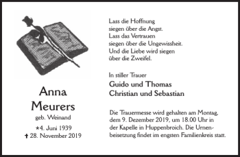Traueranzeige von Anna Meurers von WochenSpiegel