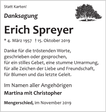 Traueranzeige von Erich Spreyer von WochenSpiegel