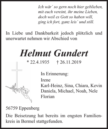 Traueranzeige von Helmut Gundert von WochenSpiegel