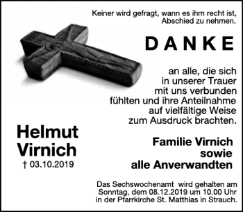 Traueranzeige von Helmut Virnich von WochenSpiegel