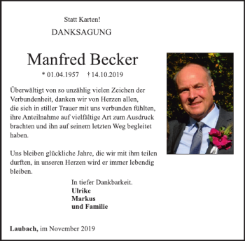 Traueranzeige von Manfred Becker von WochenSpiegel