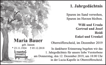 Traueranzeige von Maria Bauer von WochenSpiegel
