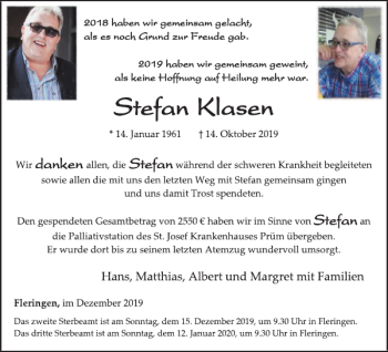 Traueranzeige von Stefan Klasen von WochenSpiegel