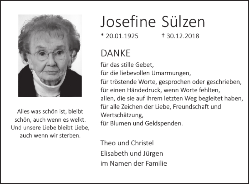  Traueranzeige für Josefine Sülzen vom 20.03.2019 aus WochenSpiegel
