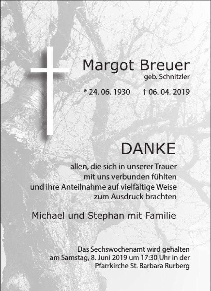  Traueranzeige für Margot Breuer vom 29.05.2019 aus WochenSpiegel