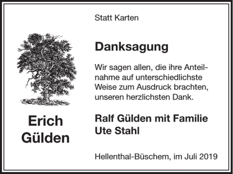  Traueranzeige für Erich Gülden vom 03.07.2019 aus WochenSpiegel