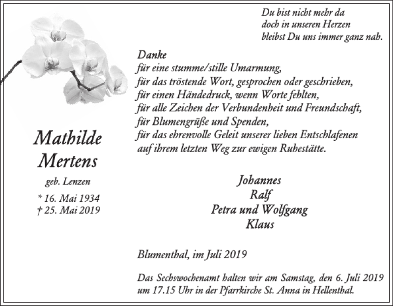  Traueranzeige für für  vom 03.07.2019 aus WochenSpiegel