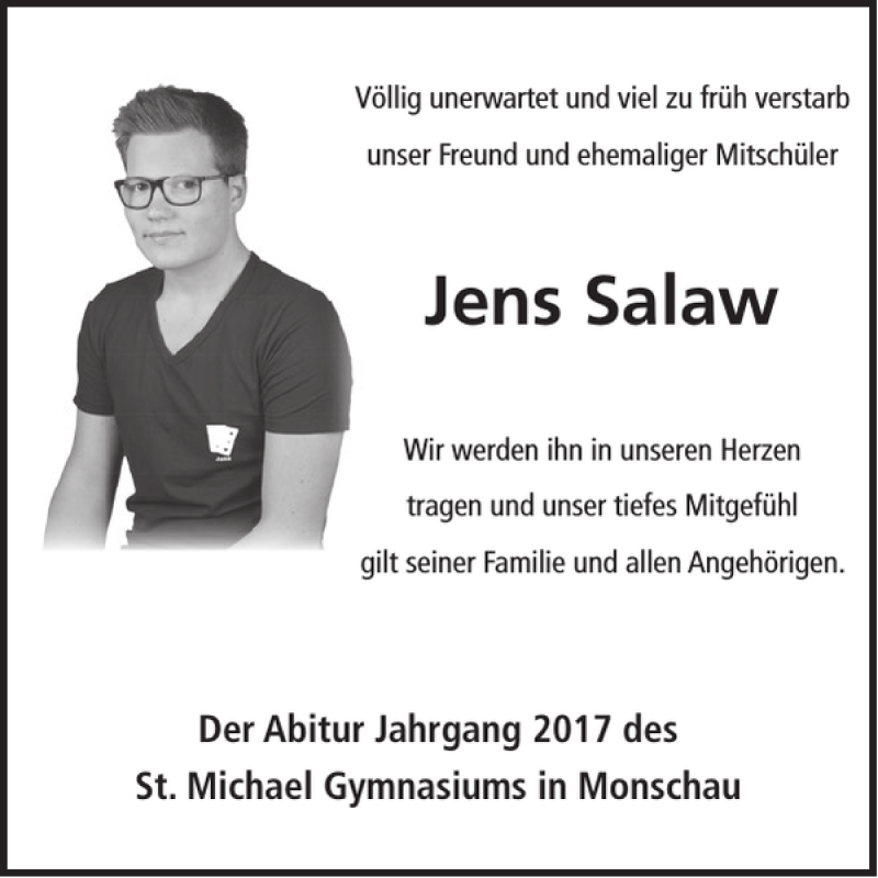  Traueranzeige für Jens Salaw vom 26.02.2020 aus WochenSpiegel