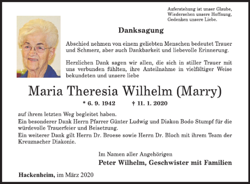  Traueranzeige für im März vom 18.03.2020 aus WochenSpiegel