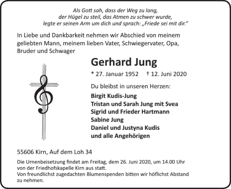  Traueranzeige für Gerhard Jung vom 24.06.2020 aus WochenSpiegel