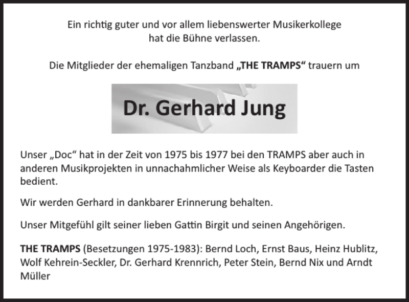  Traueranzeige für Dr. Gerhard Jung vom 01.07.2020 aus WochenSpiegel