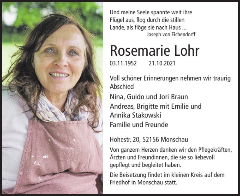  Traueranzeige für Rosemarie Lohr vom 27.10.2021 aus WochenSpiegel