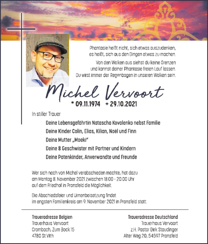  Traueranzeige für Michel Vervoort vom 05.11.2021 aus WochenSpiegel