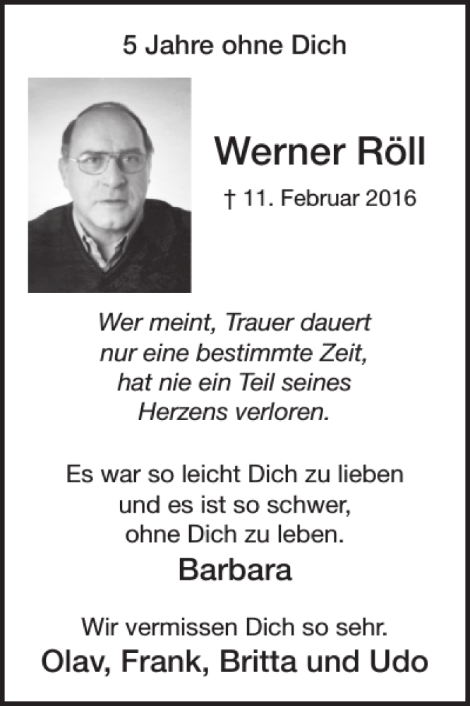  Traueranzeige für Werner Röll vom 10.02.2021 aus WochenSpiegel