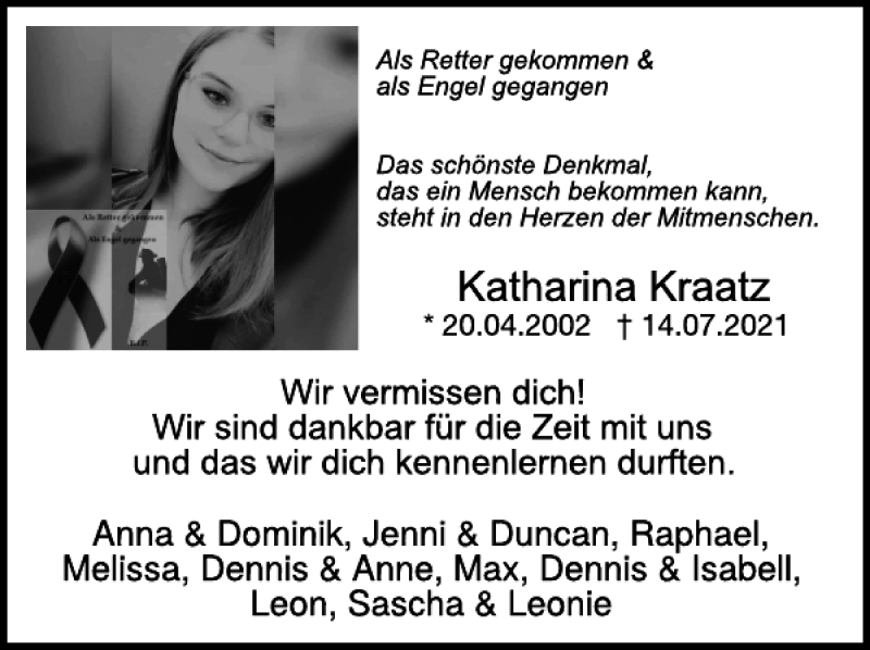  Traueranzeige für Katharina Kraatz vom 31.07.2021 aus WochenSpiegel