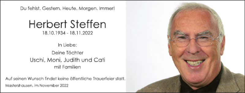  Traueranzeige für Herbert Steffen vom 23.11.2022 aus WochenSpiegel