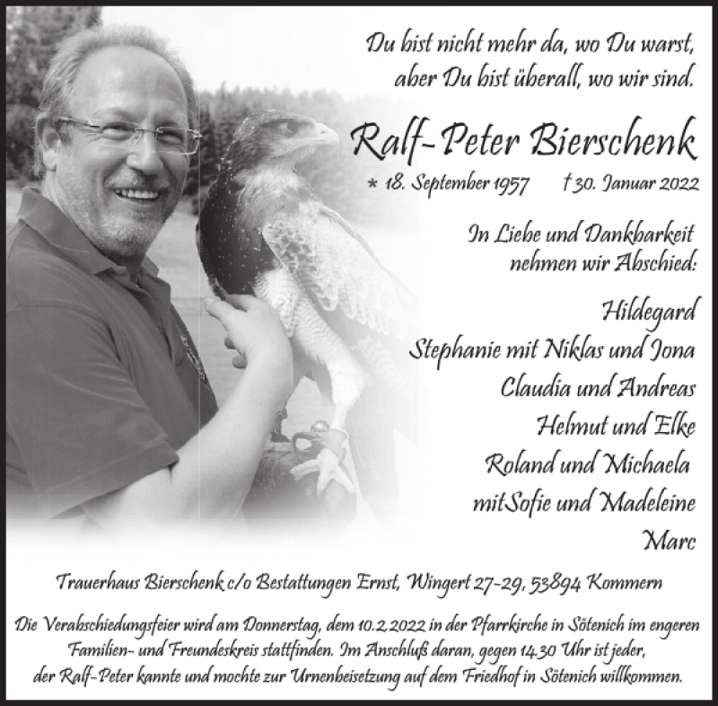  Traueranzeige für Ralf-Peter Bierschenk vom 02.02.2022 aus WochenSpiegel