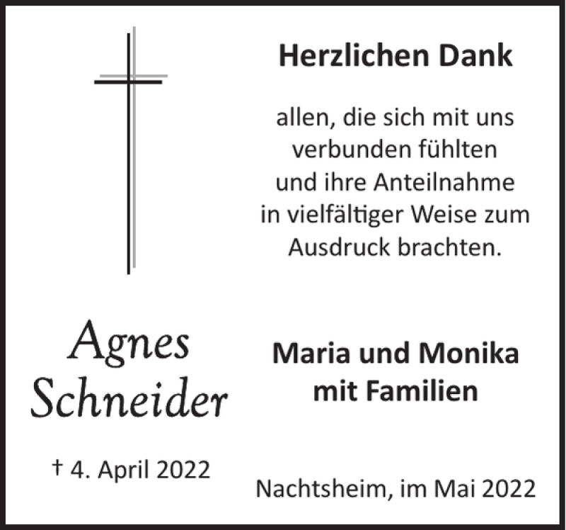  Traueranzeige für Maria und Monika vom 18.05.2022 aus WochenSpiegel